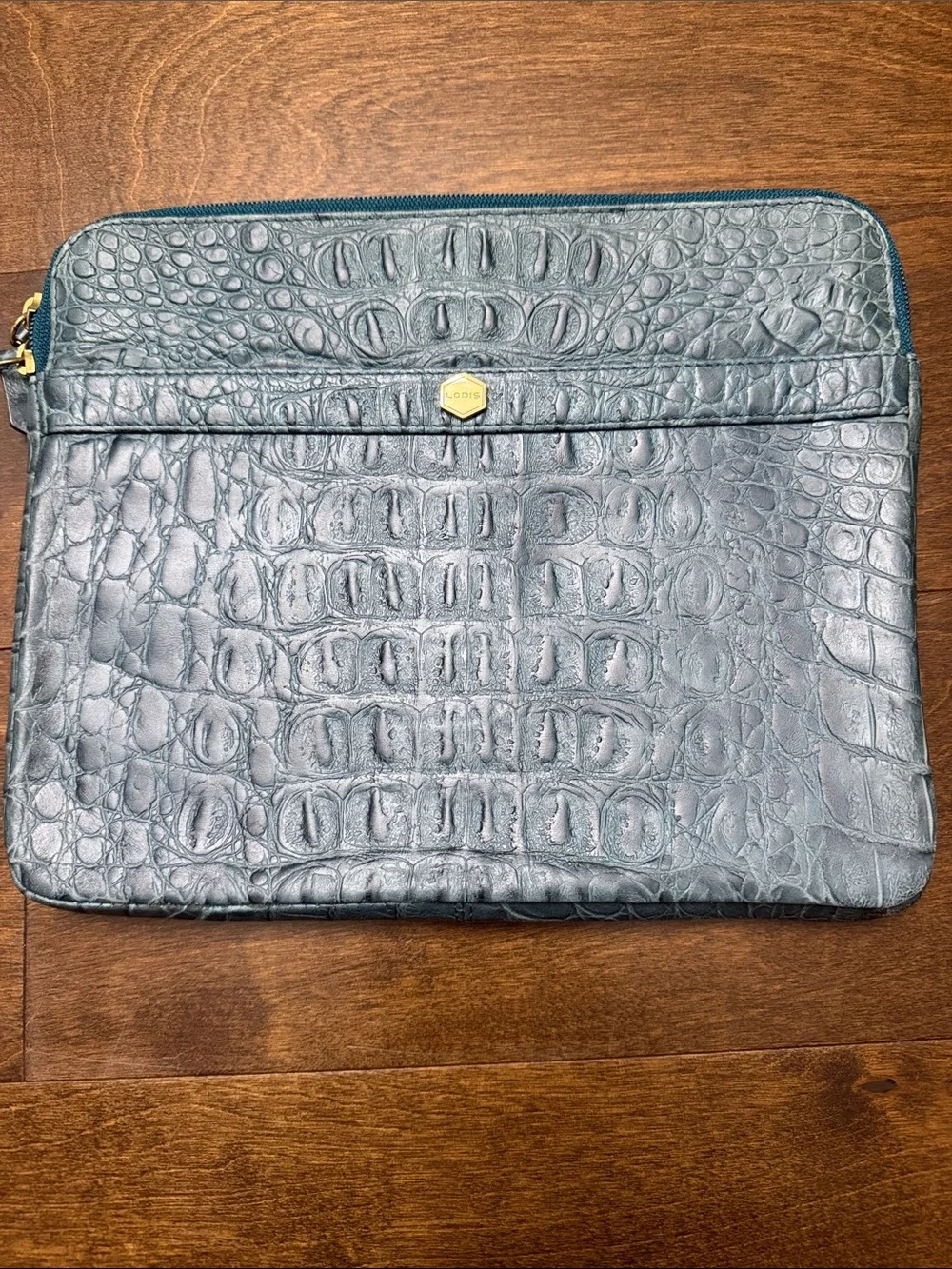 Lodis Croc-Embossed Leather iPad case in Dark Teal with Gold Accent